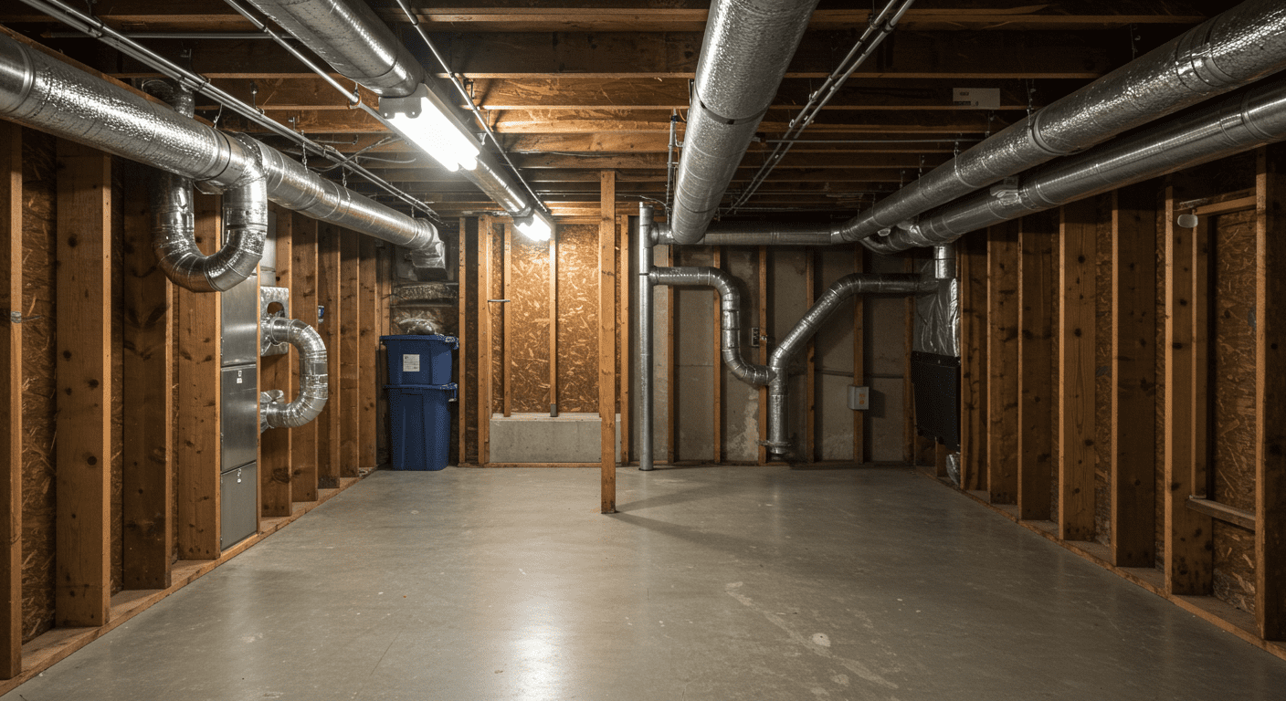 A serene image of a clean, mold-free crawl space, showcasing the successful outcome of a mold treatment process. The space is well-lit and organized, emphasizing a healthy home environment.